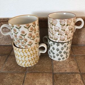 Creative Co-Op Stoneware Floral Stamped Mugs